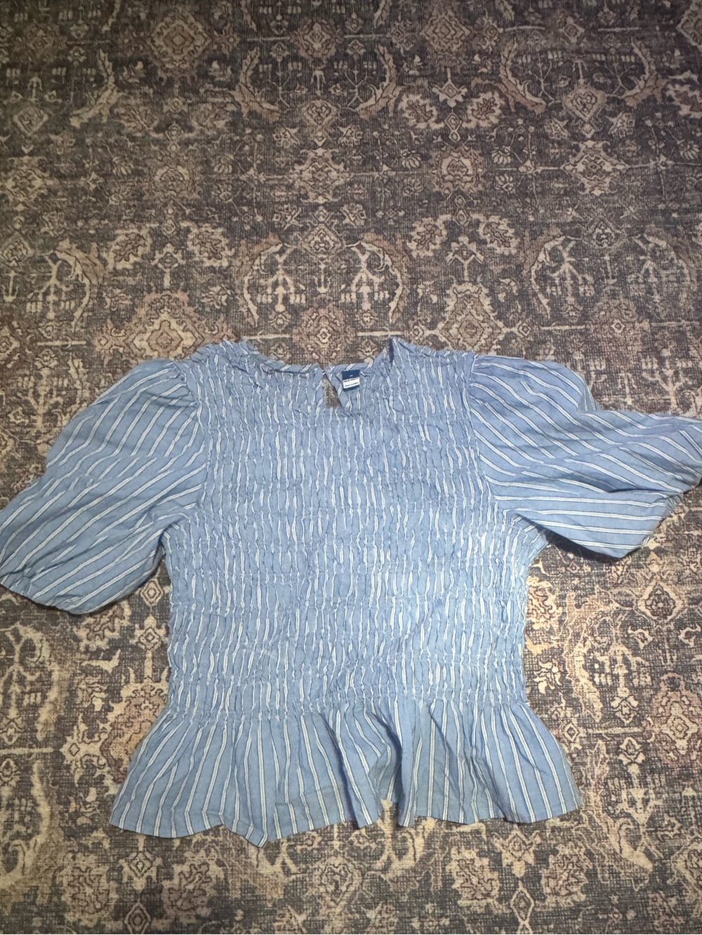 Old Navy Light Blue Striped Smocked Peplum Blouse